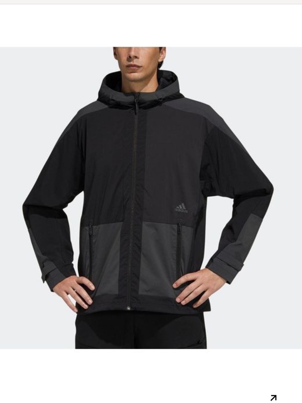 adidas Men's Black and Dark Gray Hooded Windbreaker